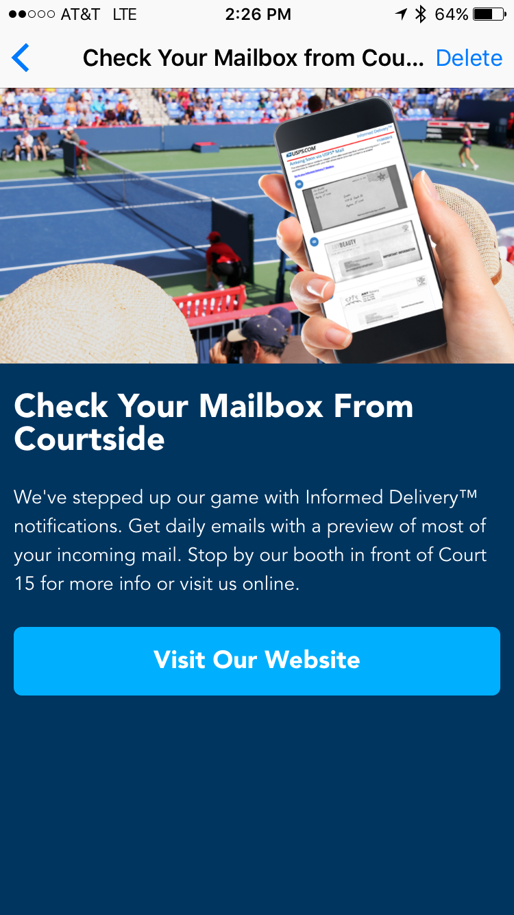 us open app check your inbox from courtside screenshot