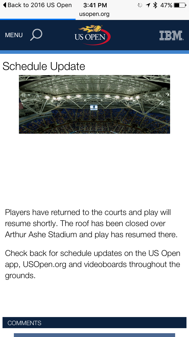 us open app schedule update screenshot